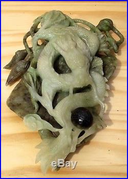 Chinese carved green JADE DRAGON large antique figure