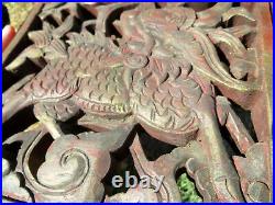 Chinese carved pierced wood Carving Dragon Qilin Wall Art Panel Hanging