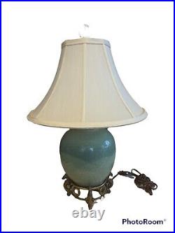 Chinese celadon vase long Quan kiln ginger jar lamp Vintage Brass Dragon Base