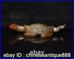 Chinese collect ancient Natural Hetian Jade Carve Exquisite Dragon Turtle Statue