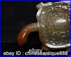 Chinese collect ancient Natural Hetian Jade Carve Exquisite Dragon Turtle Statue