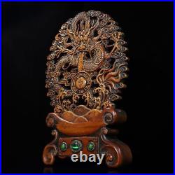 Chinese collect natural rosewood wood screen dragon sculpture