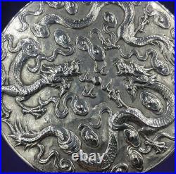Chinese export dragon decorated silver ladies hand mirror Circa 1900