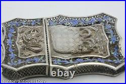 Chinese export filigree solid silver enamel card case dragon damaged for repair