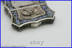 Chinese export filigree solid silver enamel card case dragon damaged for repair