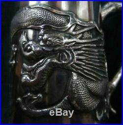 Chinese export solid silver cup tankard dragon decoration Wang Hing 1890's
