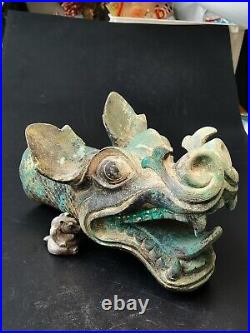 Chinese gilding bronze Dragon head bronze chariot ornaments Dragon head statues
