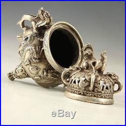 Chinese hand-carved Tibetan Silver Dragon Incense Burner Ming Dynasty Xuan De Ma