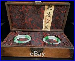 Chinese jade Hand-engraved bracelet A pair + Hand carved dragon box