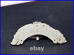 Chinese jade ornament Huang carving Dragon head&line pattern antique pendant