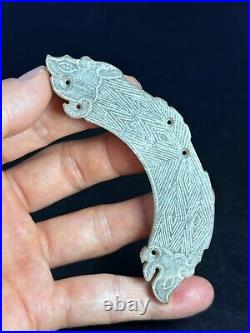 Chinese jade ornament Huang carving Dragon head&line pattern antique pendant