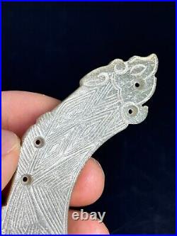 Chinese jade ornament Huang carving Dragon head&line pattern antique pendant