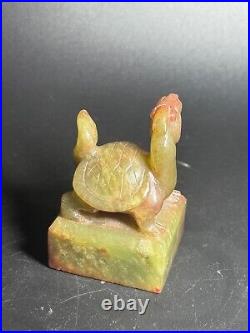 Chinese jade seal carving Dragon turtle button jade signet stamp