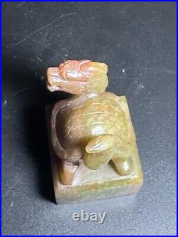 Chinese jade seal carving Dragon turtle button jade signet stamp