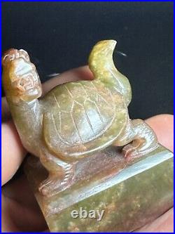 Chinese jade seal carving Dragon turtle button jade signet stamp