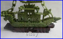 Chinese manual sculpture of southern Taiwan jade dragon boat, sailing NR