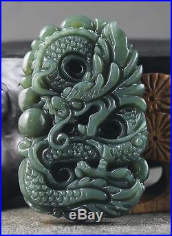 Chinese natural Hetian jade hand-carved statue of dragon pendant