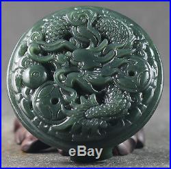 Chinese natural hetian jade hand-carved dragon design belt pendant 2.1 inch