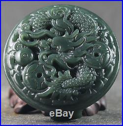 Chinese natural hetian jade hand-carved dragon design belt pendant 2.1 inch