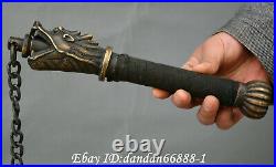 Chinese old Bronze weapons dragon head hand shank hammer Morning Star Statue