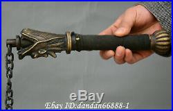 Chinese old Bronze weapons dragon head hand shank hammer Morning Star Statue