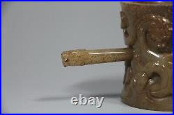 Chinese old Han Dy. Jade carved Lucky Dragon Beast figure hair hoop W Stick