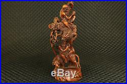 Chinese old boxwood hand carved dragon tiger buddha statue figure collectable