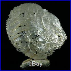 Chinese or Japanese Mother of Pearl Carved Shell Dragon on Stand