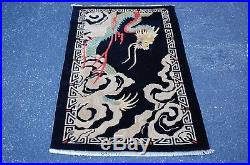 Cir 1920's ANTIQUE ART DECO WALTER NICHOLS DRAGON DESIGN CHINESE RUG 2.7x4.3