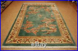 Cir 1960's MINT ART DECO CHINESE DRAGON DESIGN RUG 6x9 SOOTHING SOFT WOOL