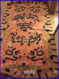 Circa 1920s ANTIQUE ART DECO CHINESE DRAGON DESIGN RUG 4x7 NineDRAGONS IN CLOUDS