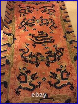 Circa 1920s ANTIQUE ART DECO CHINESE DRAGON DESIGN RUG 4x7 NineDRAGONS IN CLOUDS