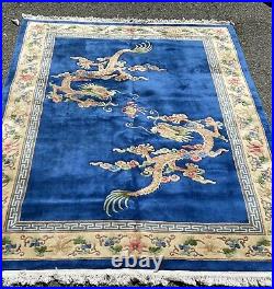 Circa 1950's ANTIQUE PERFECT ART DECO CHINESE DRAGON RUG 9x12 ROOM SIZE BEAUTY
