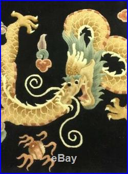 Circa 1970's STUNNING ART DECO CHINESE DRAGON DESIGN RUG 3x5+ SOFT WOOL UNIQUE