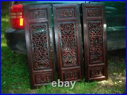 Close Out! Set Of 3 Antique 19th C. Carved Chinese Dragon Wood Panels 13x41