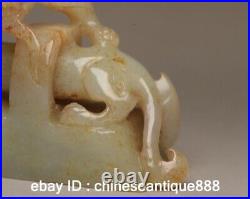 Collect China Dynasty Natural Hetian Jade Carved Dragon Beast Seal Signet Stamp