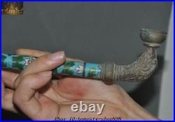 Collect Chinese Ancient Bronze Cloisonne Dragon Tobacco pouch pipe Smoking Tools