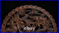 Collect Chinese Dynasty HuangHuali Wood Hand-carved double Dragon screen Statue