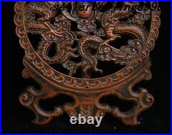 Collect Chinese Dynasty HuangHuali Wood Hand-carved double Dragon screen Statue