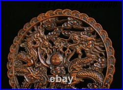 Collect Chinese Dynasty HuangHuali Wood Hand-carved double Dragon screen Statue