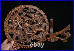 Collect Chinese Dynasty HuangHuali Wood Hand-carved double Dragon screen Statue