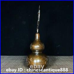 Collect Chinese Fengshui Old Bronze gild Zhaocai dragon phoenix Gourd Statue