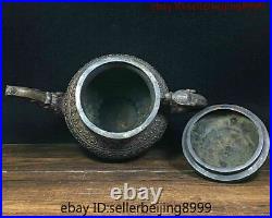 Collect Folk Old Chinese Temple Bronze Gilt Dragon handle Wine Tea Pot Statue