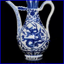 Collectable Chinese Hand Painting Blue&white Porcelain Dragon Teapot