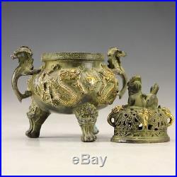 Collectible Chinese Old Antique Style dragon Bronze incense burner /Censer