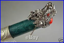 Collectible Old Green Jade Armoured Dragon Head Rare Good Lucky Lone Flute