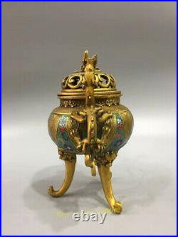 Collection Chinese copper gilt Cloisonne Hand-made Dragon Incense burner censer