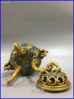 Collection Chinese copper gilt Cloisonne Hand-made Dragon Incense burner censer