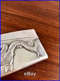 DETAILED CJ & CO. CHINESE EXPORT STERLING SILVER CARD CASE With FIGURAL DRAGON