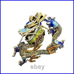 Dragon Brooch Cloisonne Chinese Export Pin Vintage Antique Filigree